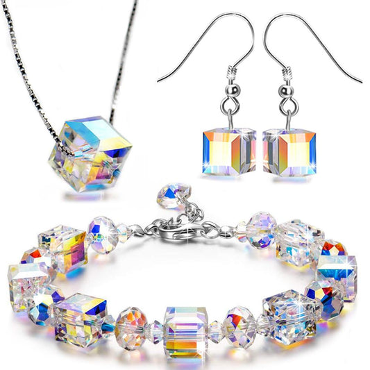 Aurora Borealis Magnificent Cube With Austrian Crystals - 3 Piece Set