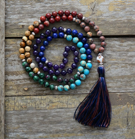 7 Chakra Mala Unique 8MM Natural Stone Long Tassel