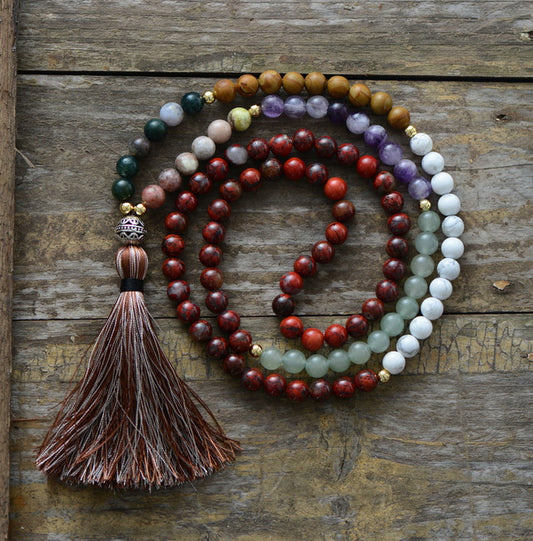 7 Chakra Necklace Unique 8MM Natural Stone Tibetan