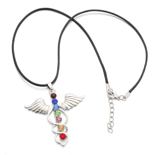 Angel Wings 7 Chakras Reiki Pendants Necklace