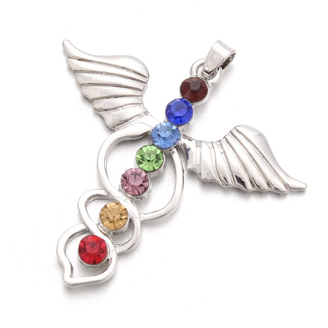 Angel Wings 7 Chakras Reiki Pendants Necklace