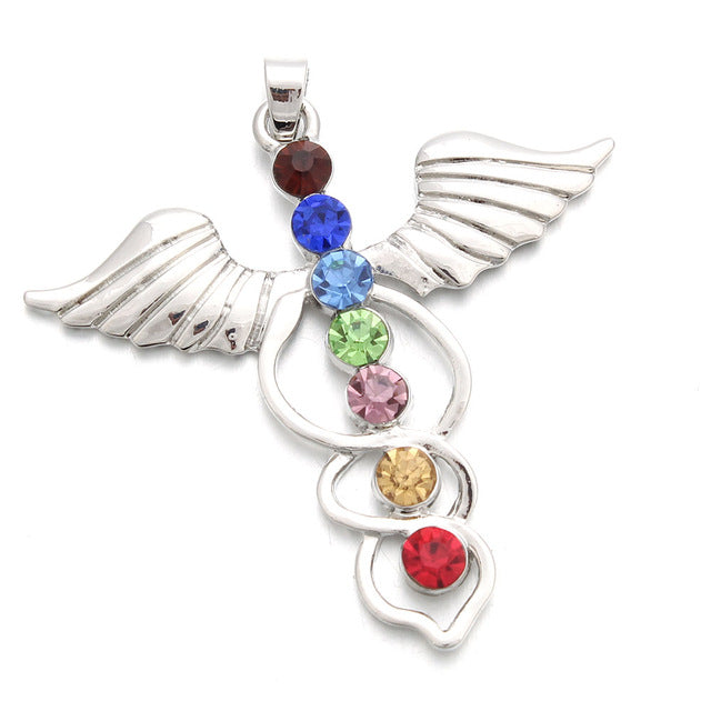 Angel Wings 7 Chakras Reiki Pendants Necklace